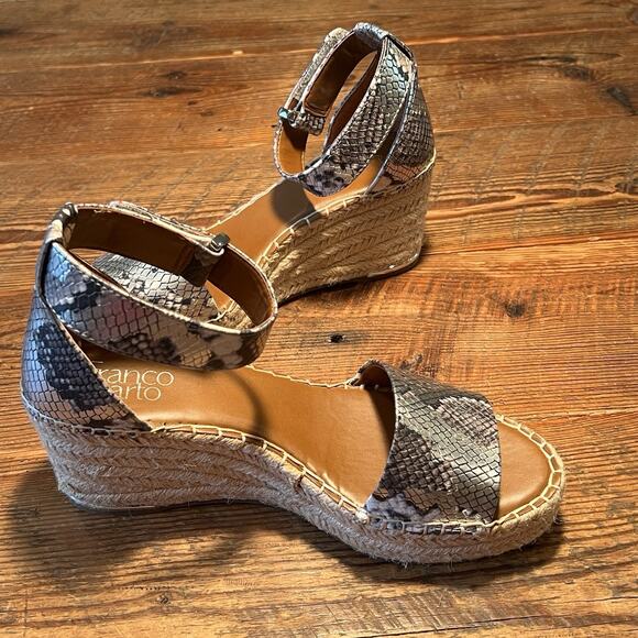 Franco Sarto Clemens Sandals Size 8 Wedge Platform Espadrille Silver Snakeskin - Picture 10 of 16